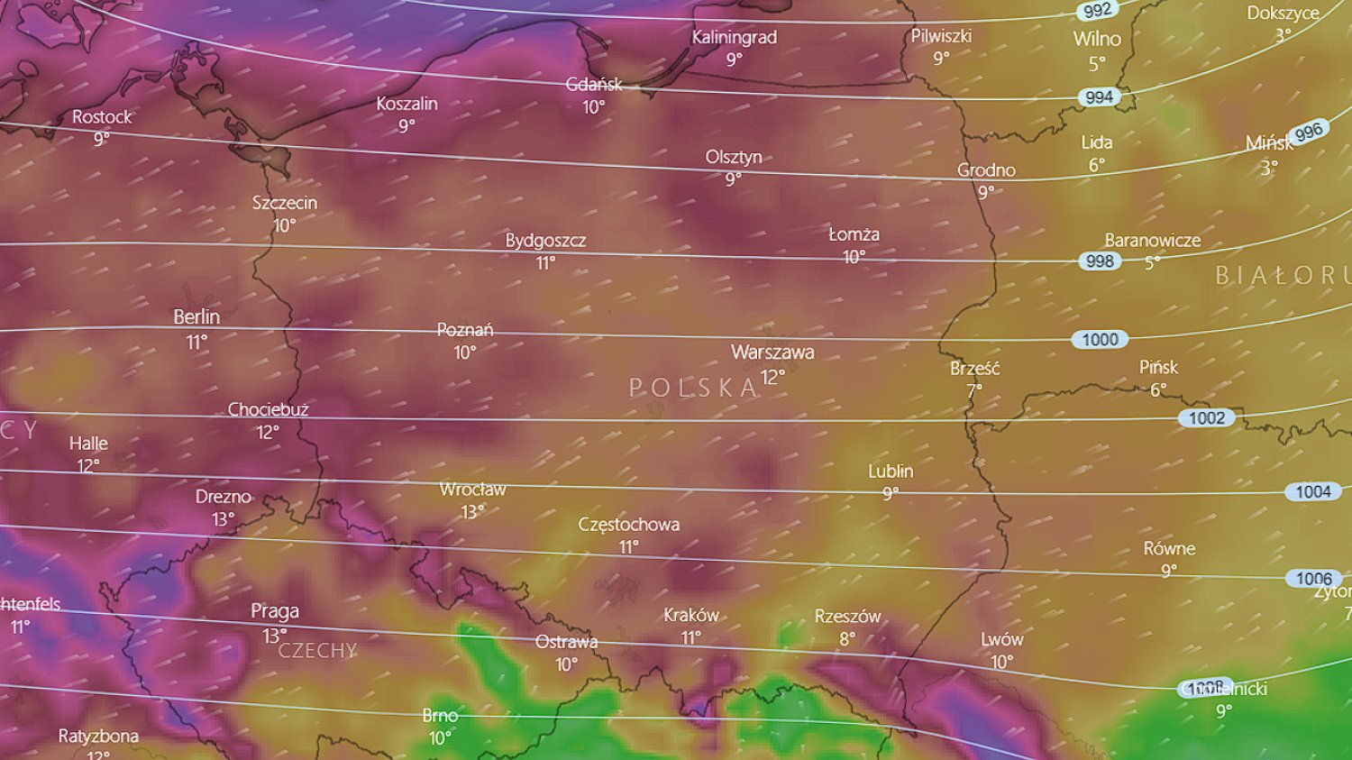 Mapa Windy.com z prognozą pogody na Boże Narodzenie 2022