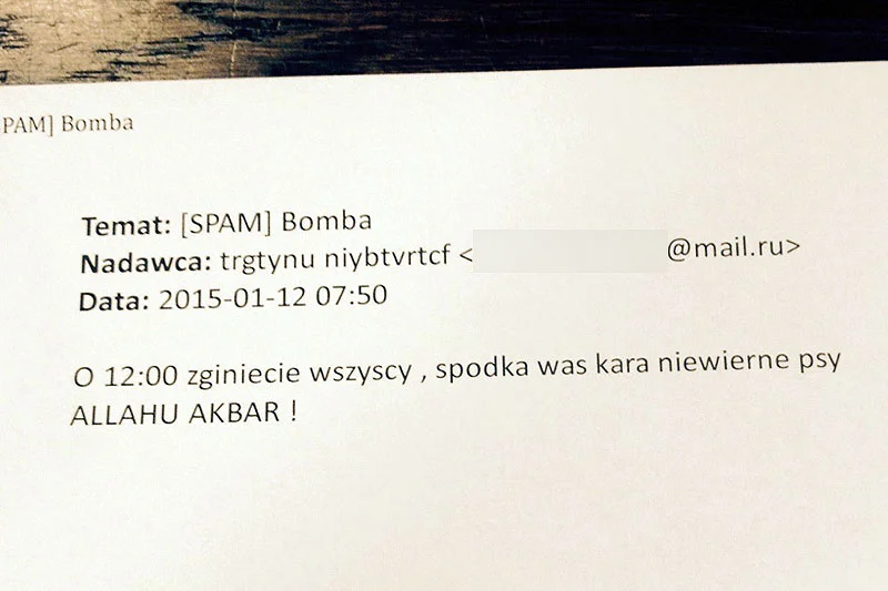 Treść maila z pogróżkami ujawniona naTemat przez pracownika jednego z gdańskich sądów.