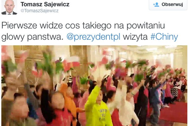 W Chinach prezydenta Andrzeja Dudę witała m.in. grupa dzieci