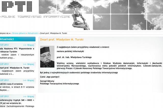 O śmierci profesora Władysława Turskiego poinformowało Polskie Towarzystwo Informatyczne