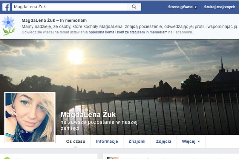 Od kilku dni konto tragicznie zmarłej 27-latki ma status "In memoriam". Bo bliscy zadbali, by zgłosić Facebookowi jej śmierć.