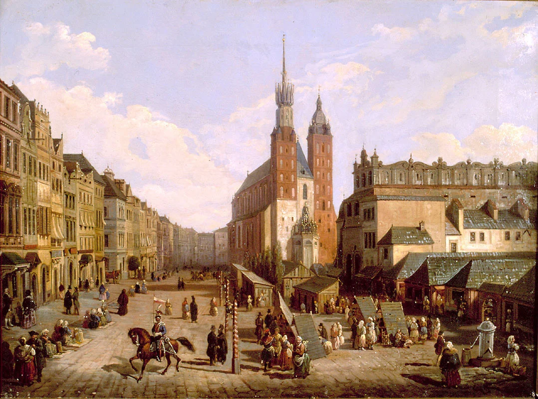 Rynek Krakowski przed 1836 rokiem. Mal. Marcin Zaleski.