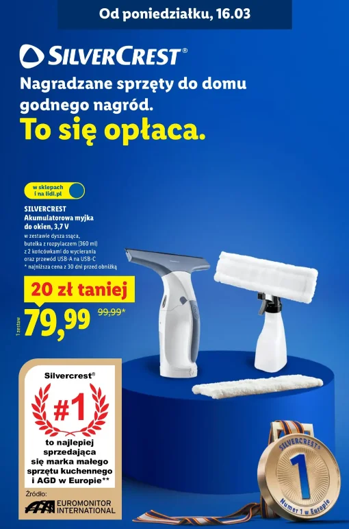 Myjka akumulatorowa do okien z Lidla Myjka akumulatorowa w gazetce Lidla za 79,99 zł