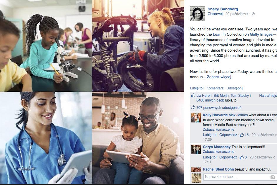 „Ogłośmy koniec obrazków z samotnymi kobietami śmiejącymi się do sałatki” – szefowa Facebooka walczy ze stereotypami dotyczącymi kobiet