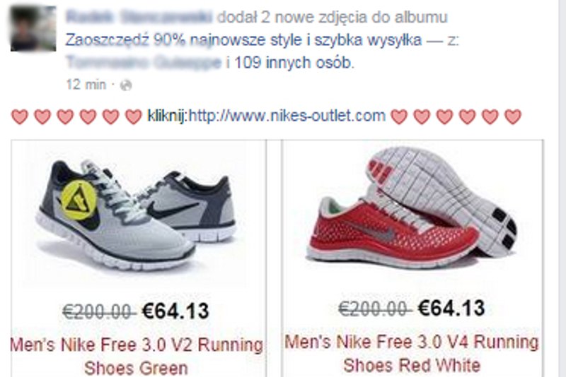 Raybany za 15 dolarów i buty Nike za 64 dolary - nowy wirus krąży na Facebooku
