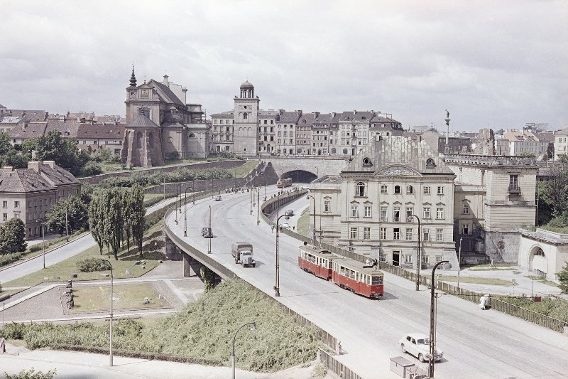 Trasa Wschód-Zachód od strony mostu Śląsko-Dąbrowskiego w kierunku Starego Miasta, między 1961 a 1968.