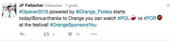 Jean-Francois Fallacher, prezes Orange Polska, poinformował o utworzeniu strefy kibica na Open'erze.