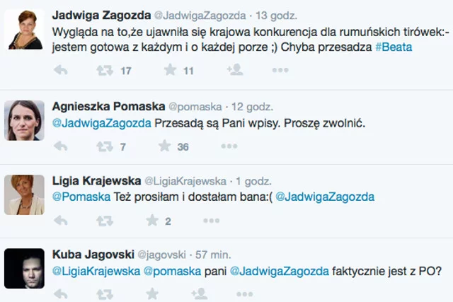 Jadwiga Zagozda została upomniana na Twitterze przez posłanki Agnieszkę Pomaskę i Ligię Krajewską