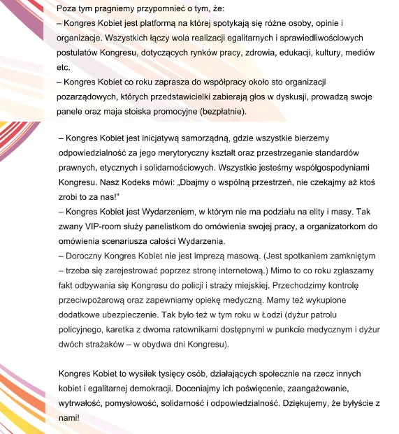 Cd. oświadczenia Kongresu Kobiet.