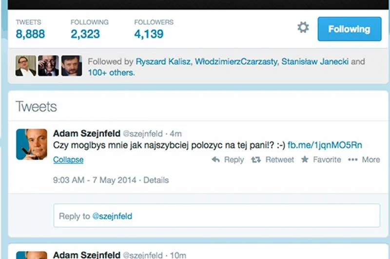 Szejnfeld nie zapomniał poprosić "o położenie" na Twitterze