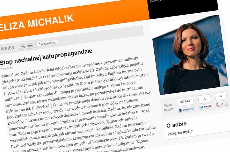 Eliza Michalik wywołała burzę swoim tekstem o "katopropagandzie"