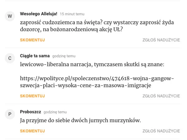 Komentarze pod artykułem o akcji "Gość na Gwiazdkę".