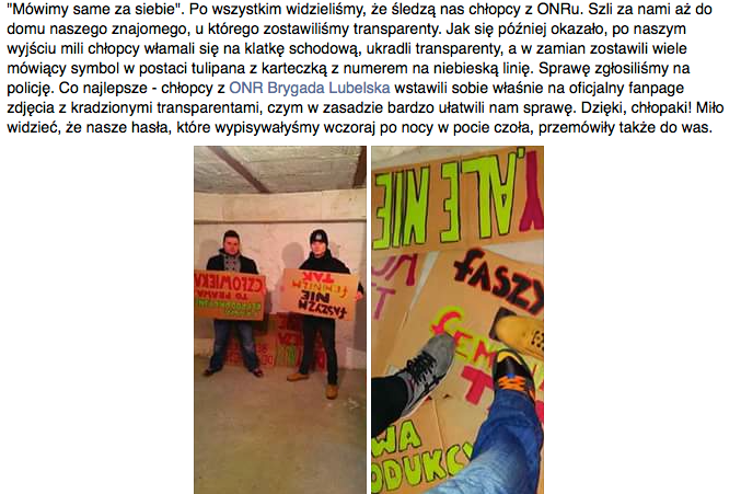 O kradzieży dokonanej przez ONR kobiety informują na Facebooku.