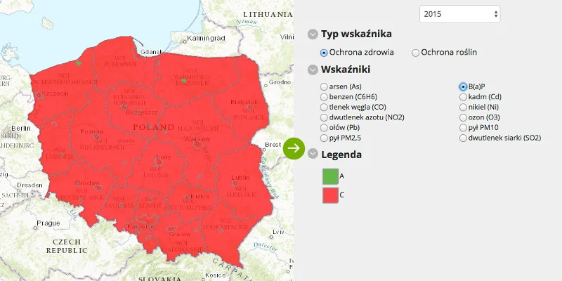Główny Inspektorat Ochrony Środowiska ocenia jakość powietrza w Polsce w 2015 roku.