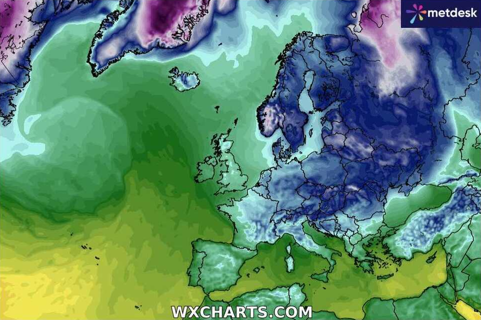 Takich dni tej zimy w Europie jeszcze nie było. Siarczysty mróz dotrze także do Polski. Na zdjęciu symulacja temperatury 19 lutego w nocy.