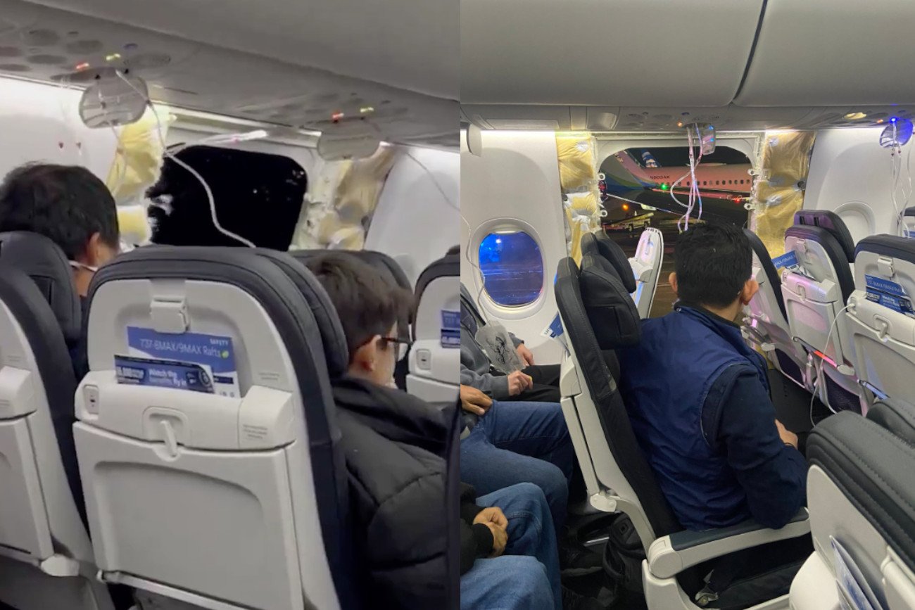 Samolot lądował awaryjnie z wielką wyrwą w kadłubie.