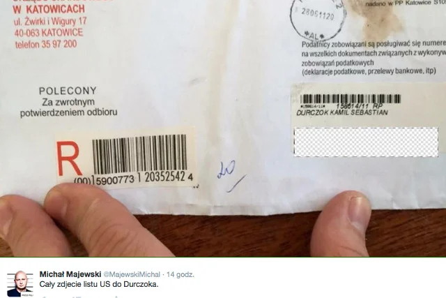 Zdjęcie koperty, która miała być zaadresowana do Kamila Durczoka, stało się przedmiotem internetowego śledztwa