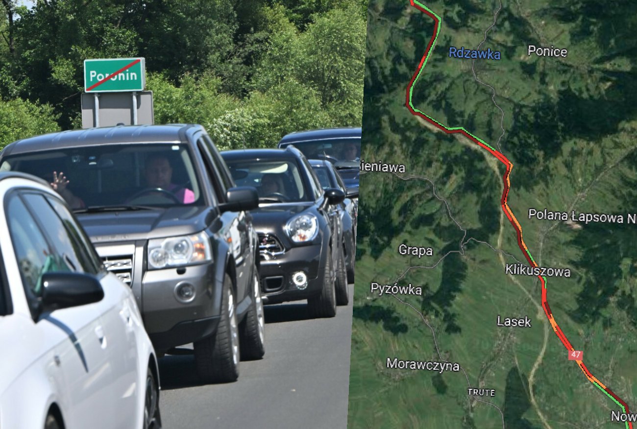 Wakacje w Tatrach. Korki na zakopiance. Stoi nawet część Zakopanego.