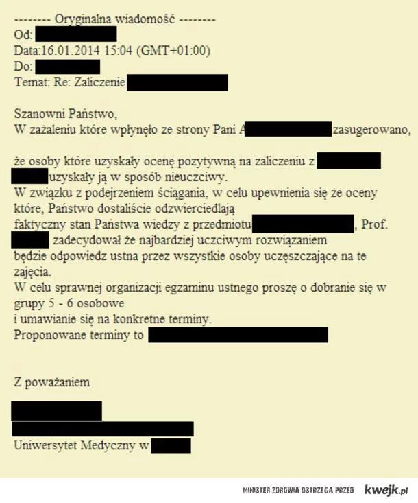 Studentka "nakablowała", wykładowca każe powtarzać egzamin