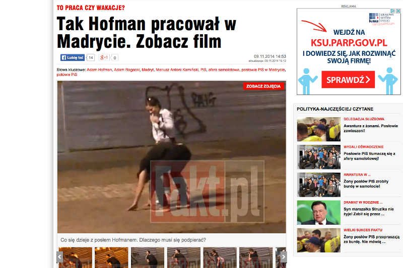 Ciąg dalszy afery z wyjazdem posłów PiS do Madrytu. "Fakt" opublikował film, na którym widać Adama Hofmana, który - jak twierdzi dziennik - zachowuje się "skandalicznie"