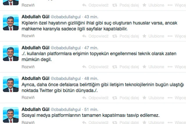 Prezydent Turcji Abdullah Gul uważa, że Twitter nie powinien był zostać zablokowany