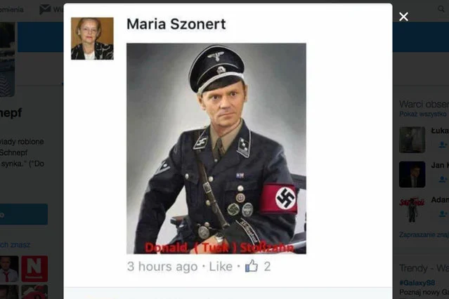 Prokuratura uznała, że ten fotomontaż z Donaldem Tuskiem w mundurze SS nie jest "wulgarny, ordynarny, ani obsceniczny".