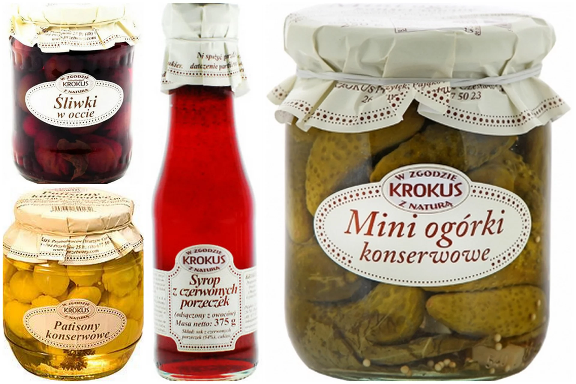 Mini-ogórki, mini-patisony, śliwki w occie i syropy od firmy Krokus