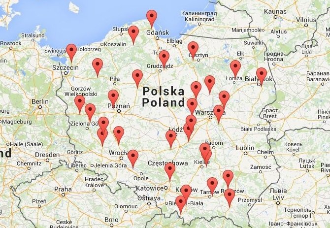 Planowana mapa pomiarów - na razie "wypadły" instalacje w województwie Pomorskim i Kujawsko-Pomorskim i Wielkopolskim. Pozostałe mają ruszyć jeszcze przed końcem roku.
