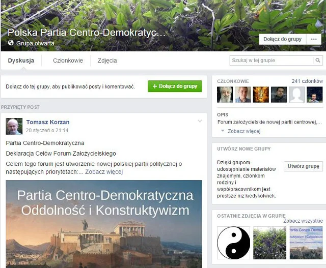 Facebookowa grupa Polskiej Partii Centro-Demokratycznej.