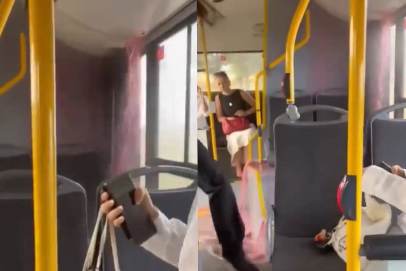 W autobusie nagle chlusnęło z sufitu, pasażerowie uciekali w popłochu. Jest nagranie.