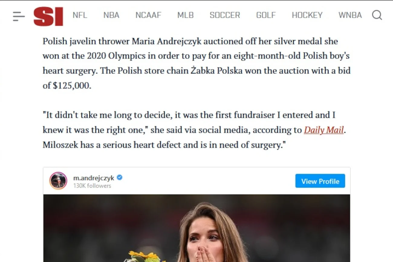 News o akcji wicemistrzyni olimpijskiej w Sports Illustrated