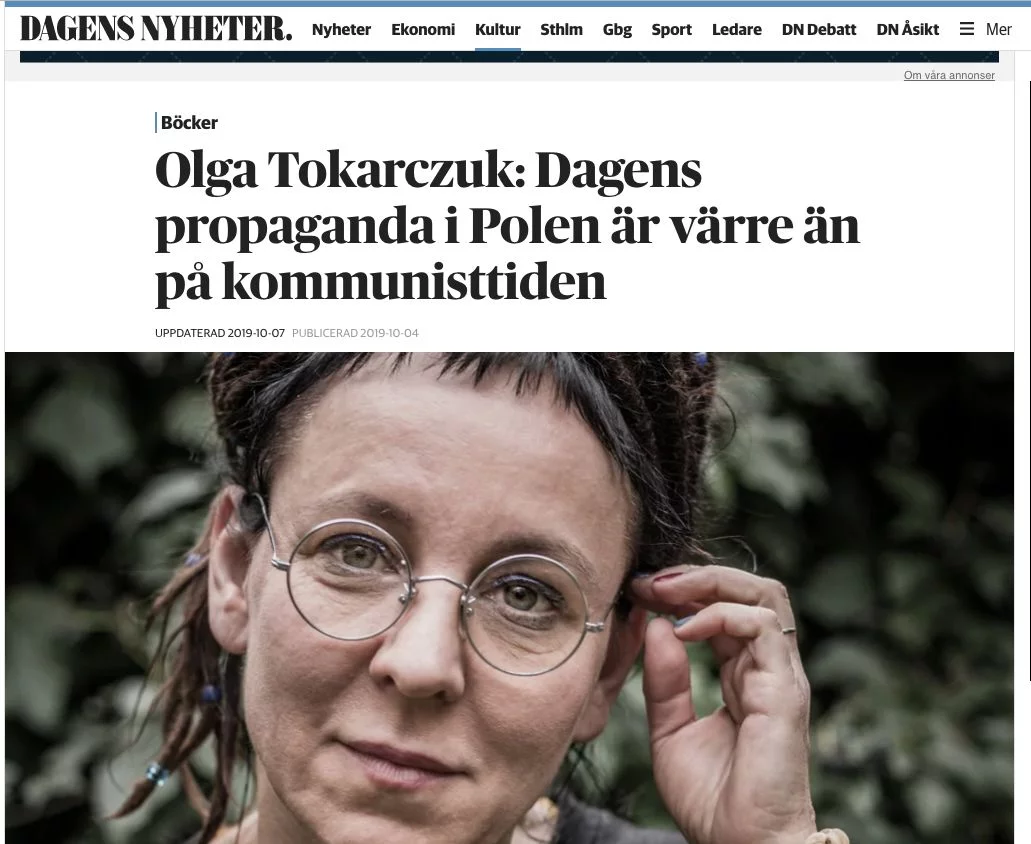 Olga Tokarczuk powiedziała szwedzkiemu dziennikowi, że w Polsce PiS propaganda jest gorsza niż za komuny.