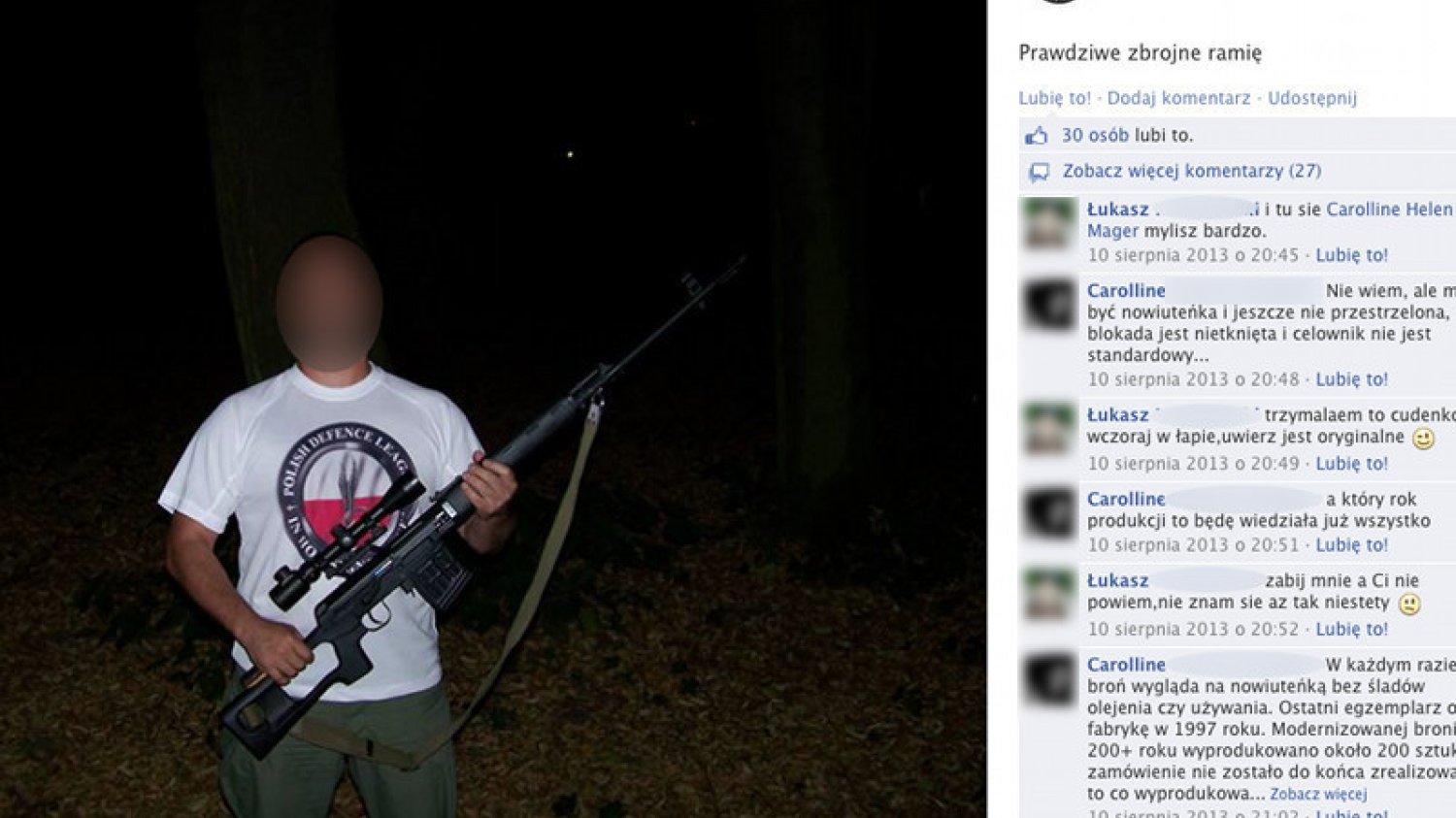Działacze Polskiej Ligi Obrony fotografowali się z bronią podczas jednego ze spotkań