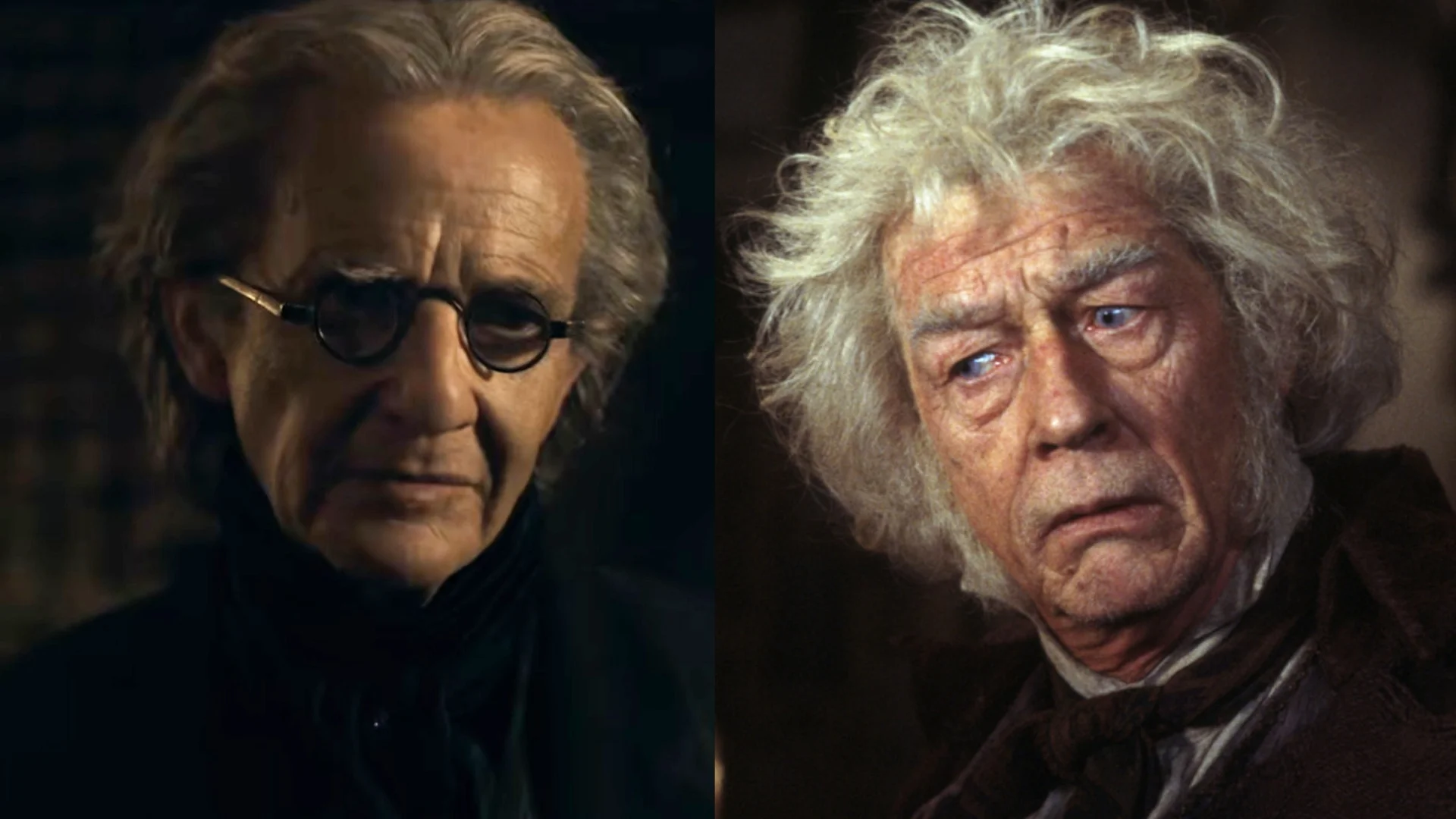 Anton Lesser (po lewej) i John Hurt (po prawej) w serialu oraz filmie "Harry Potter i Kamień Filozoficzny"