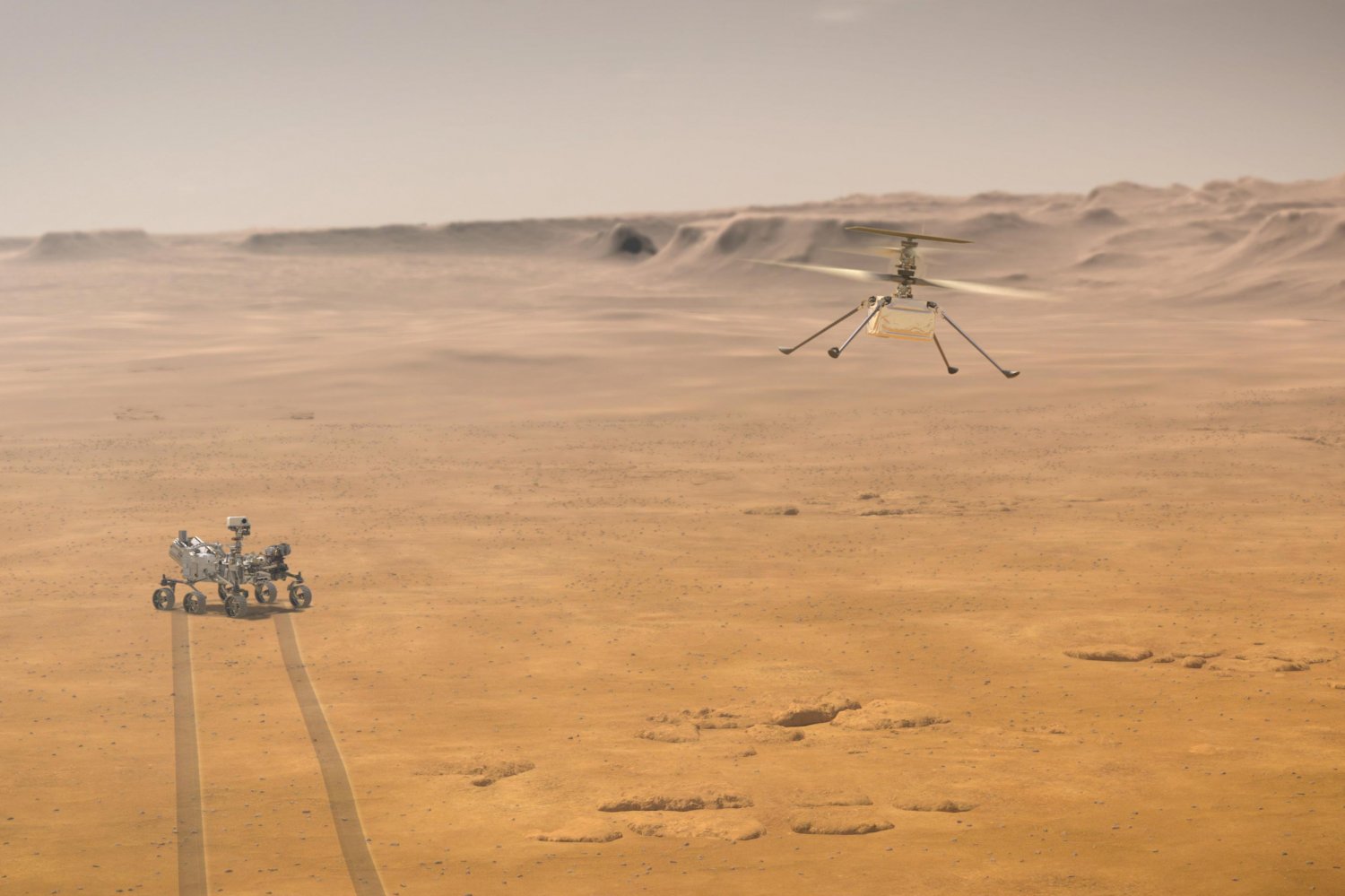 Helikopter NASA "Ingenuity" przygotowuje się do lotu na Marsie.