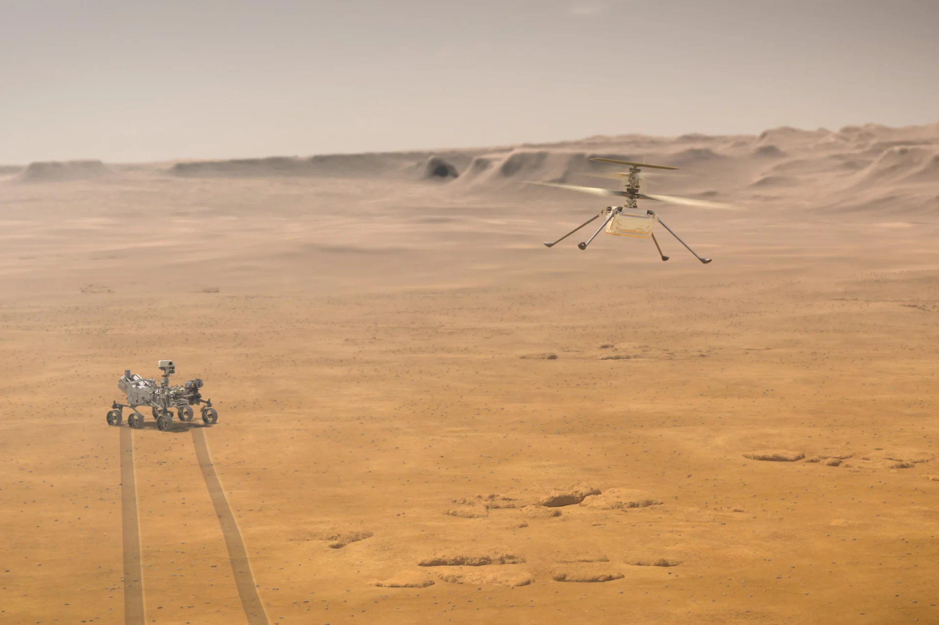 Helikopter NASA "Ingenuity" przygotowuje się do lotu na Marsie.