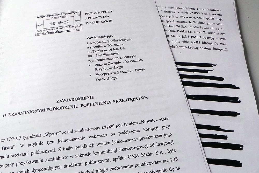 Zawiadomienie złożone przez CAM Media