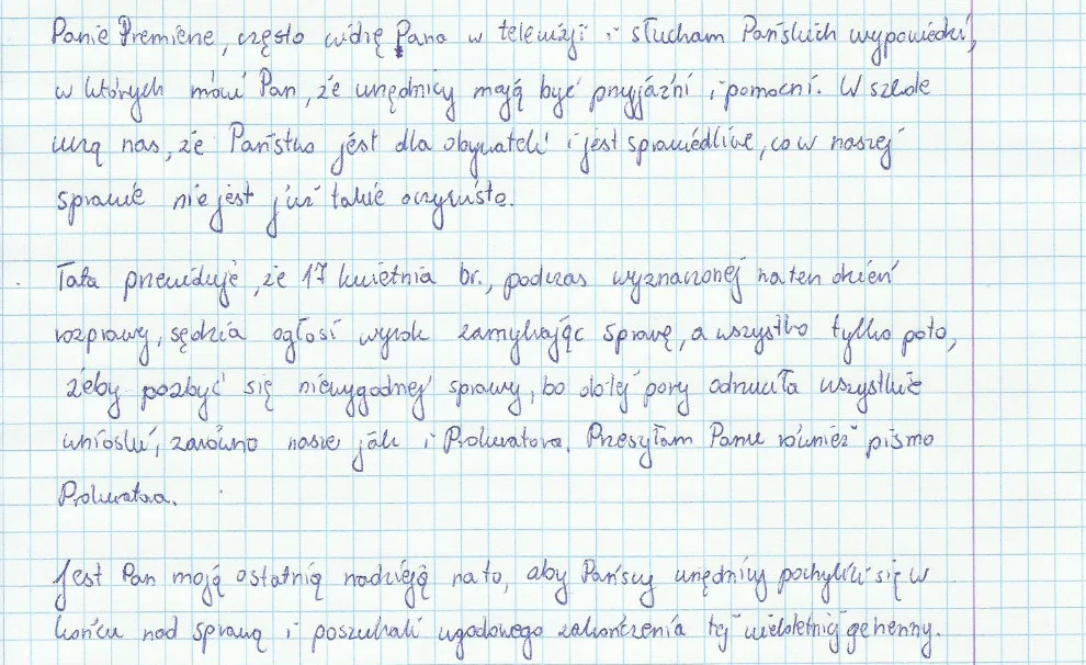 Fragment listu Oli.