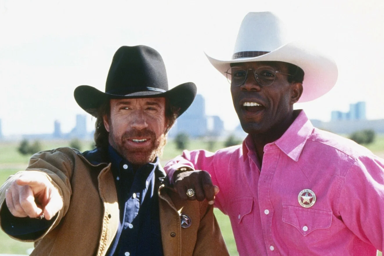Clarence Gilyard Jr. i Chuck Norris na planie "Strażnika Teksasu"