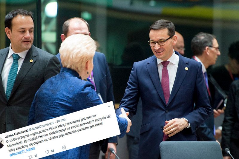 Premier Morawiecki skraca swoją wizytę w Brukseli z powodu...partyjnej wigilii.