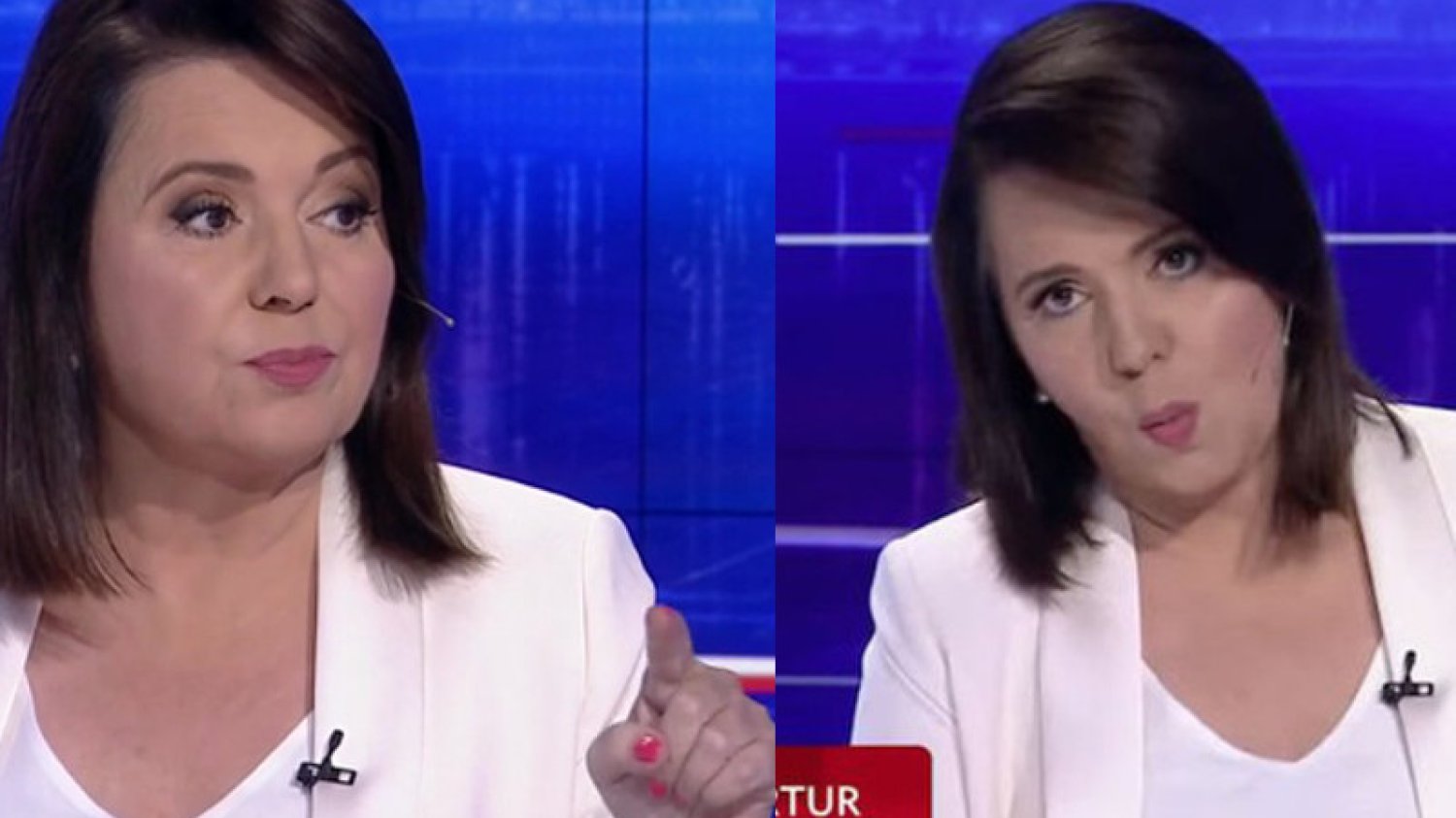 Danuta Holecka podczas rozmowy z Katarzyną Lubnauer stroiła do widzów dziwne miny.