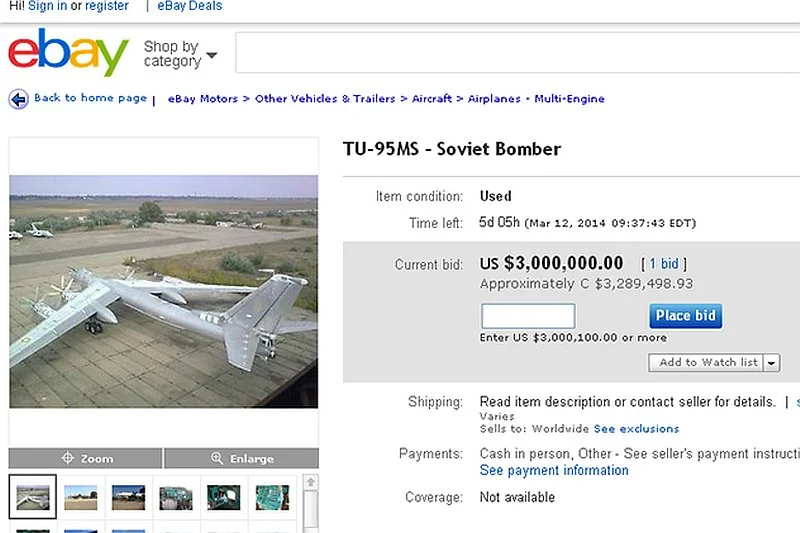 Bombowiec Tu-95 MS był to kupienia na aukcji internetowej