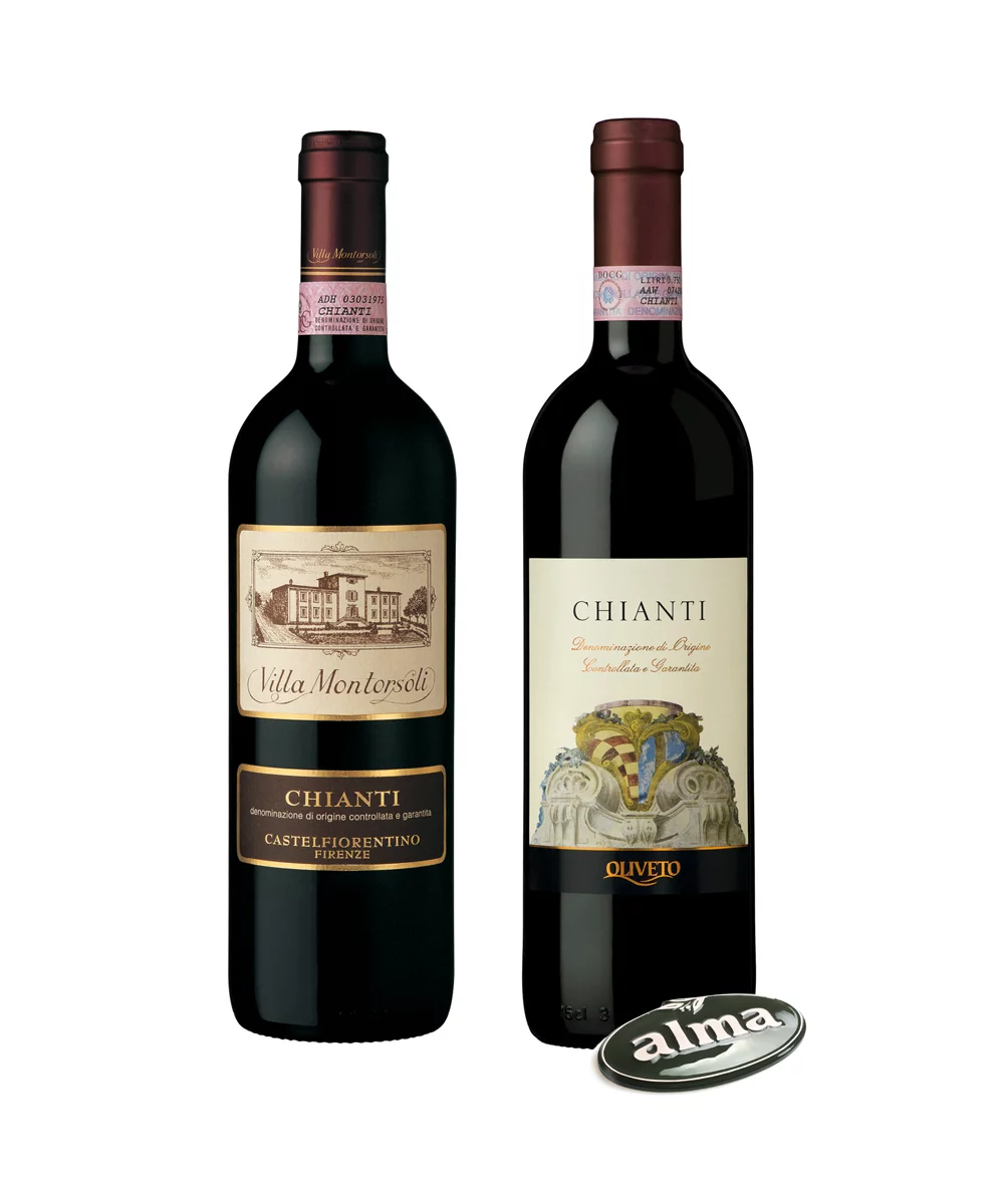Chianti Oliveto
Intensywne wino z refleksami fioletu. Świetne do dań z makaronem z sosami mięsnymi.
Chianti Villa Montorsoli
Intensywnie rubinowa barwa. Do grillowanego mięsa, dojrzewających serów.