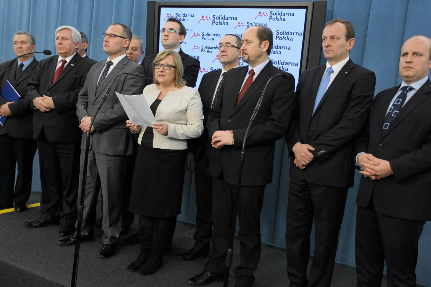 08.01.2014 Warszawa , Sejm . Nowo powstaly Parlamentrany Zespol do spraw Przeciwdzialania Ideologi Gender z przewodniczaca - Beta Kempa ( c - Solidrana Polska ) podczas inauguracyjnej konferencji prasowej .