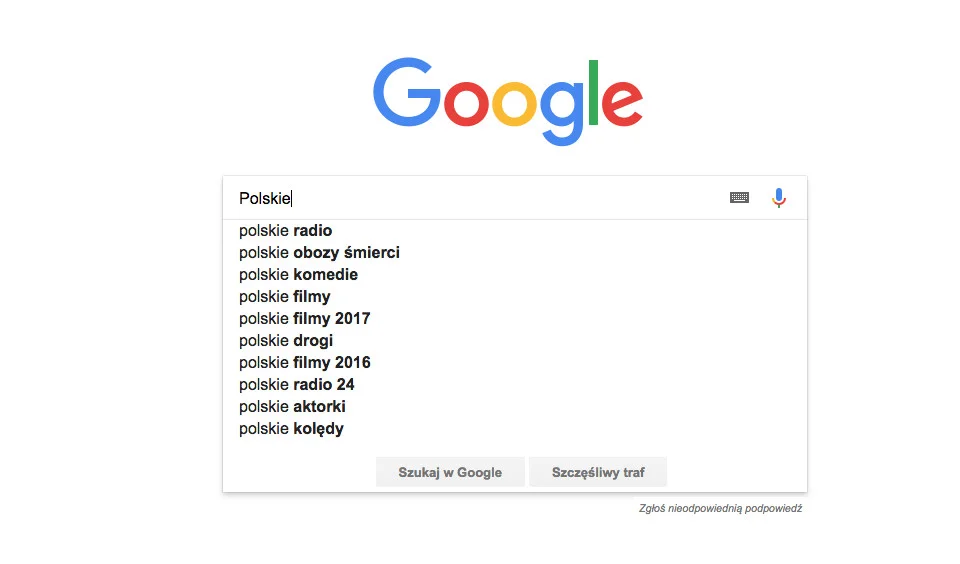 Efekt po wpisaniu słowa "Polskie".