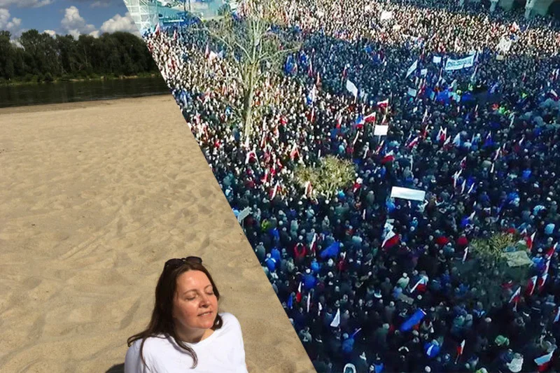 Joanna Lichocka dosadnie pokazuje, że nic sobie nie robi z dzisiejszych protestów przed Sejmem.