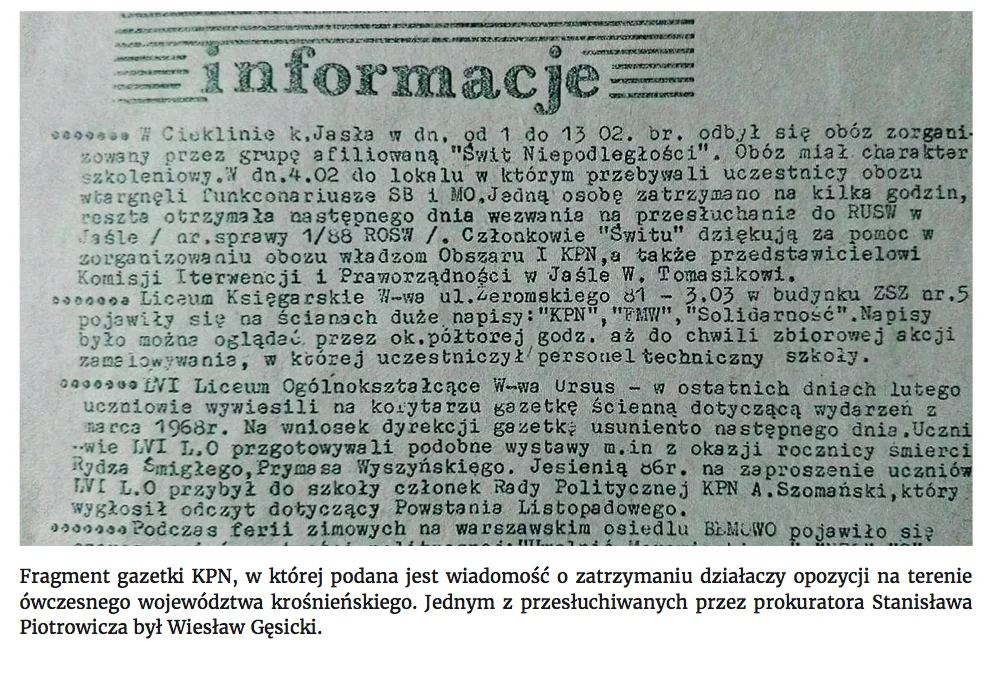 W książce "Wiesław Gęsicki we wspomnieniach przyjaciół" pojawiają się kolejne dowody na aktywną pracę Piotrowicza.