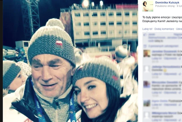 Selfie Dominiki Kulczyk z tatą po wygranej Kamila Stocha na olimpiadzie w Soczi.