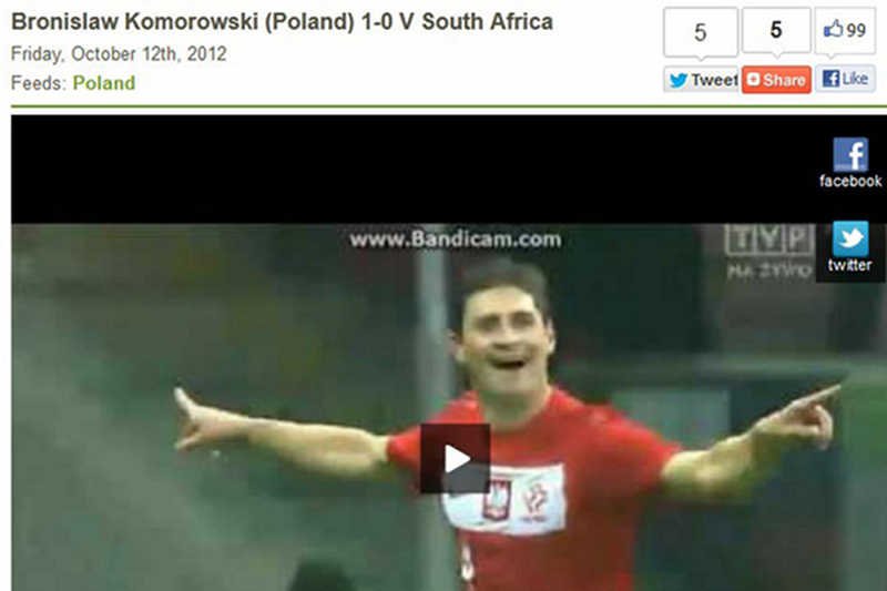 Portal 101greatgoals.com zapisał bramkę z meczu towarzyskiego z RPA na konto Bronisława Komorowskiego