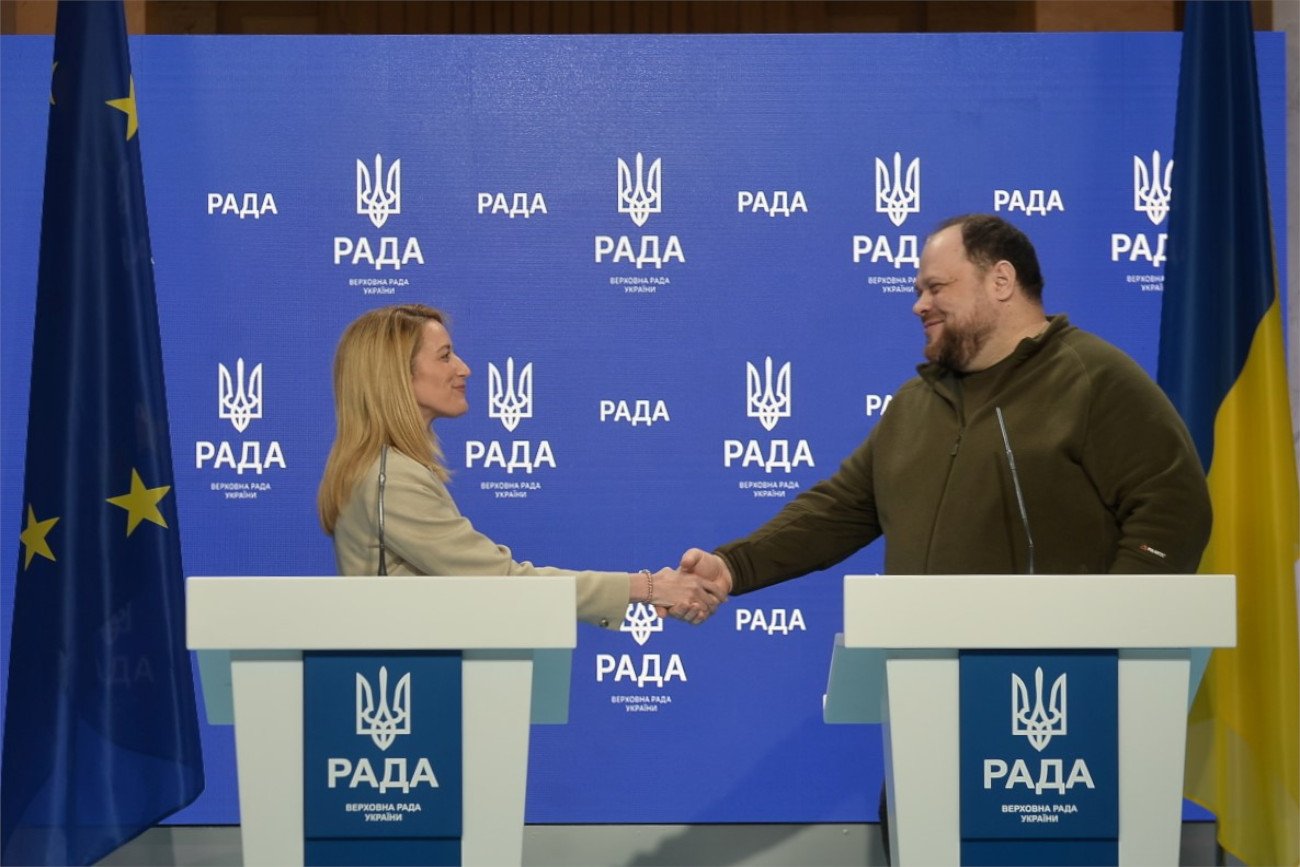 Roberta Metsola i Rusłan Stefanczuk